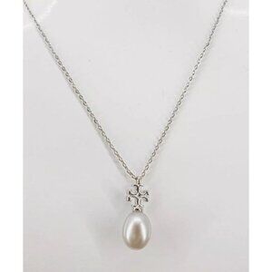 Tory Burch Silver Kira Pearl Drop Necklace